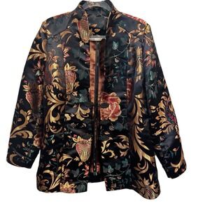 SOFT SURROUNDINGS Size L Moon Dynasty Dressy Jacket Asian Floral Print Satiny‎